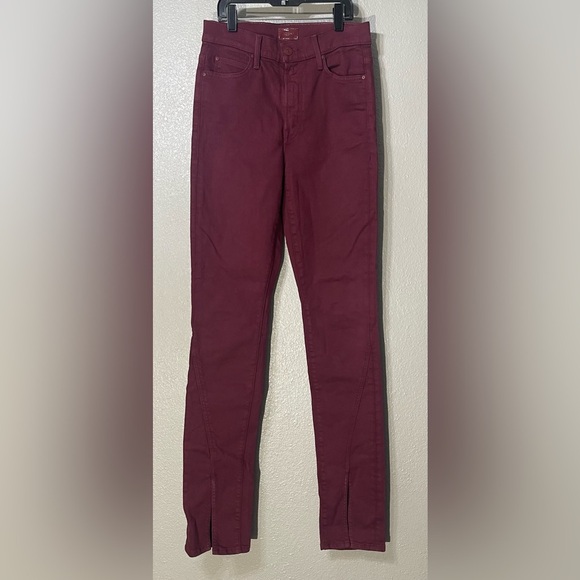 MOTHER Denim - Mother Jeans Rascal Sliced Up Heel in Play Date Burgundy Wash - Size 27